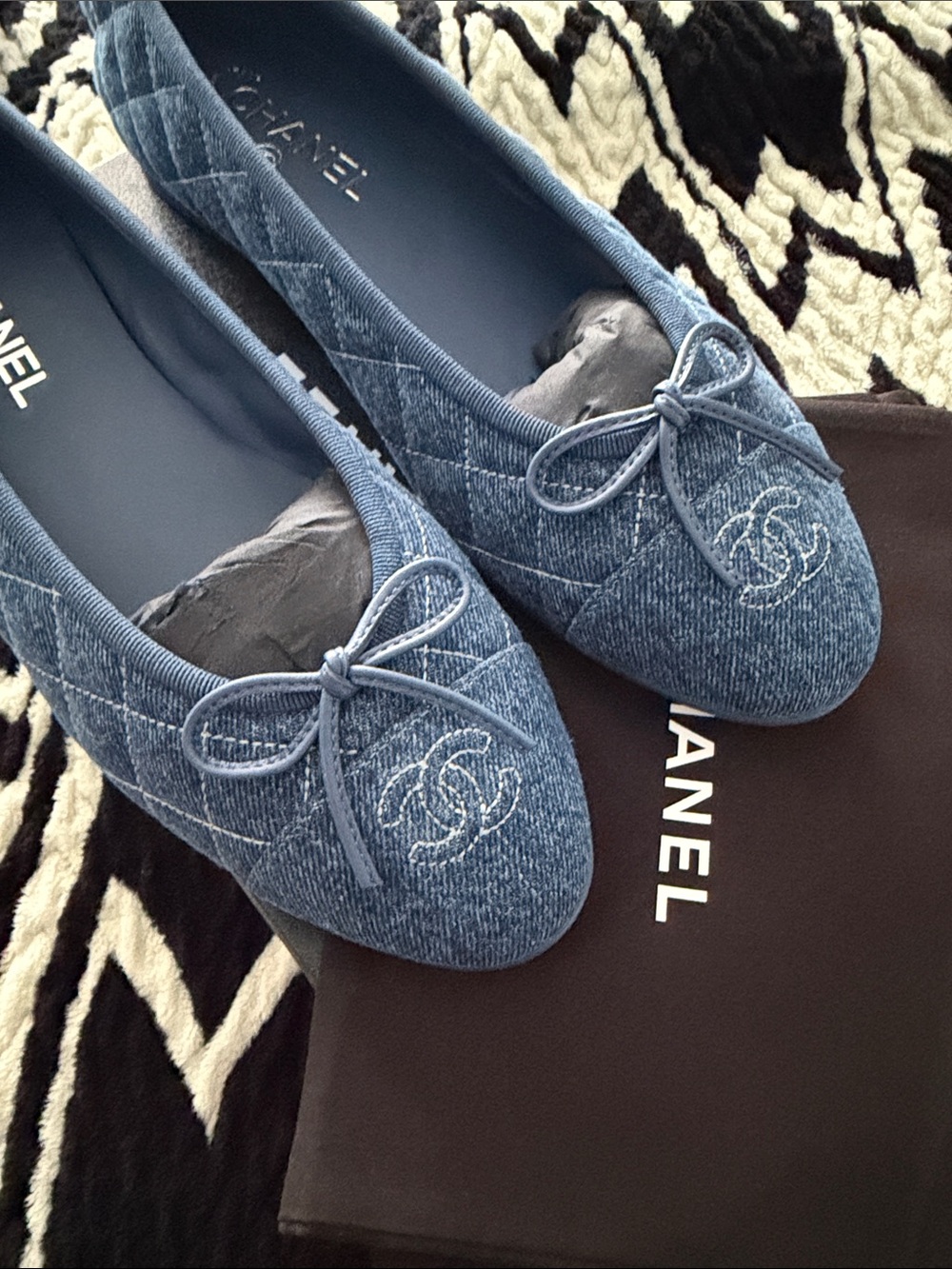 Chanel Quilted Denim Ballet Flats in Blue - Picture 7 of 10